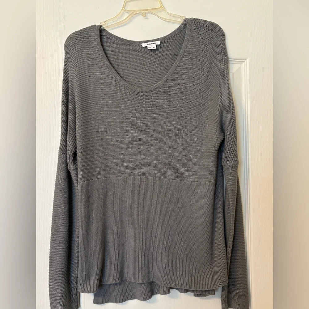 Helmet Lang Gray Textured pullover Top gray knit pullover light Medium tunic